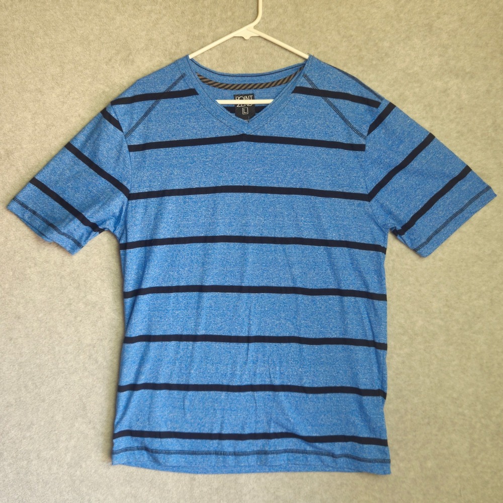 Point Zero Mens Blue Striped V-Neck Short Sleeve T-Shirt Size L‎ NEW